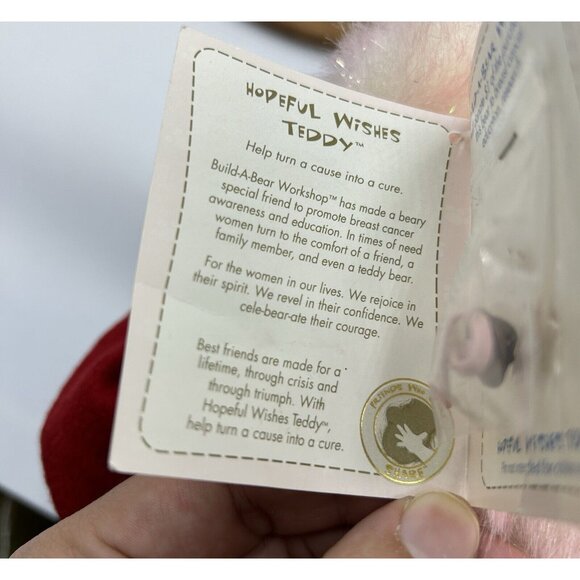 Hopeful Wishes Teddy Build a Bear Breast Cancer Retired with Pink Pin 1997 - Picture 8 of 13